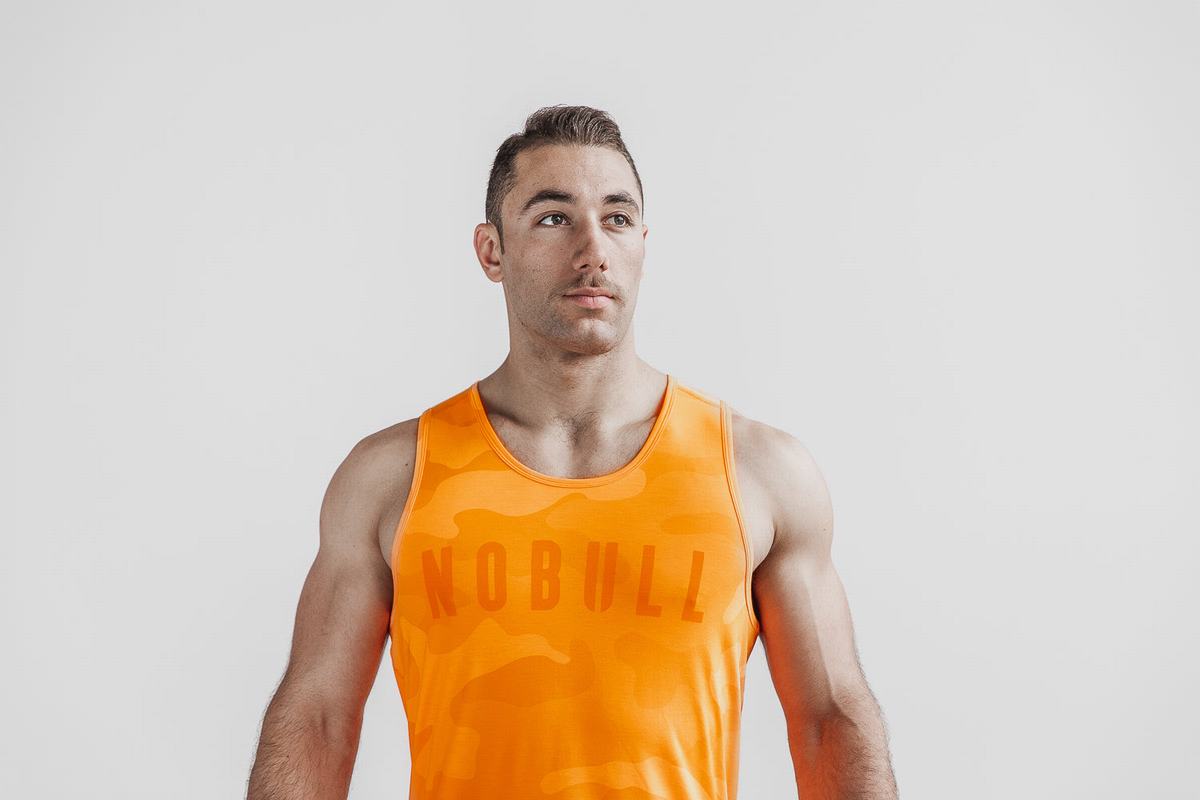 Nobull Neon Men's Tank Tops Orange Camo | Australia (YU5937)